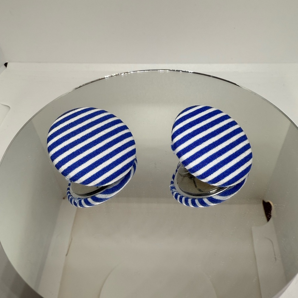 NEW Large Blue and White Striped Earrings